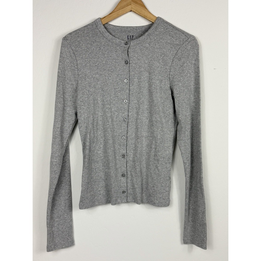 Gap Modern Crewneck Cardigan Women's Heather‎ Gray Small Tall Classic Minimalist